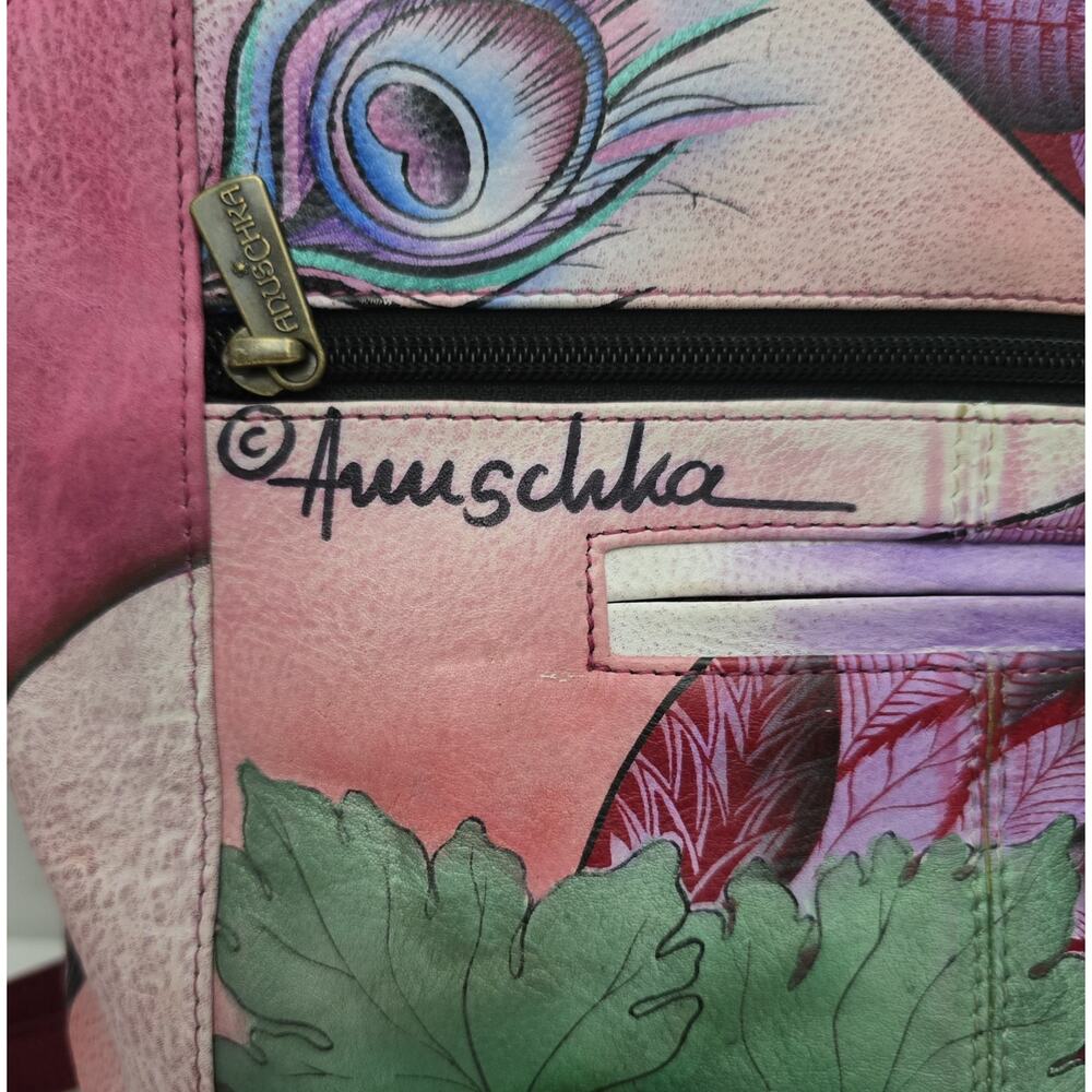 Anuschka Peacock/Rose Hand Painted Leather Crossbody/Shoulder Bag-Rosie Reverie - Picture 6 of 16